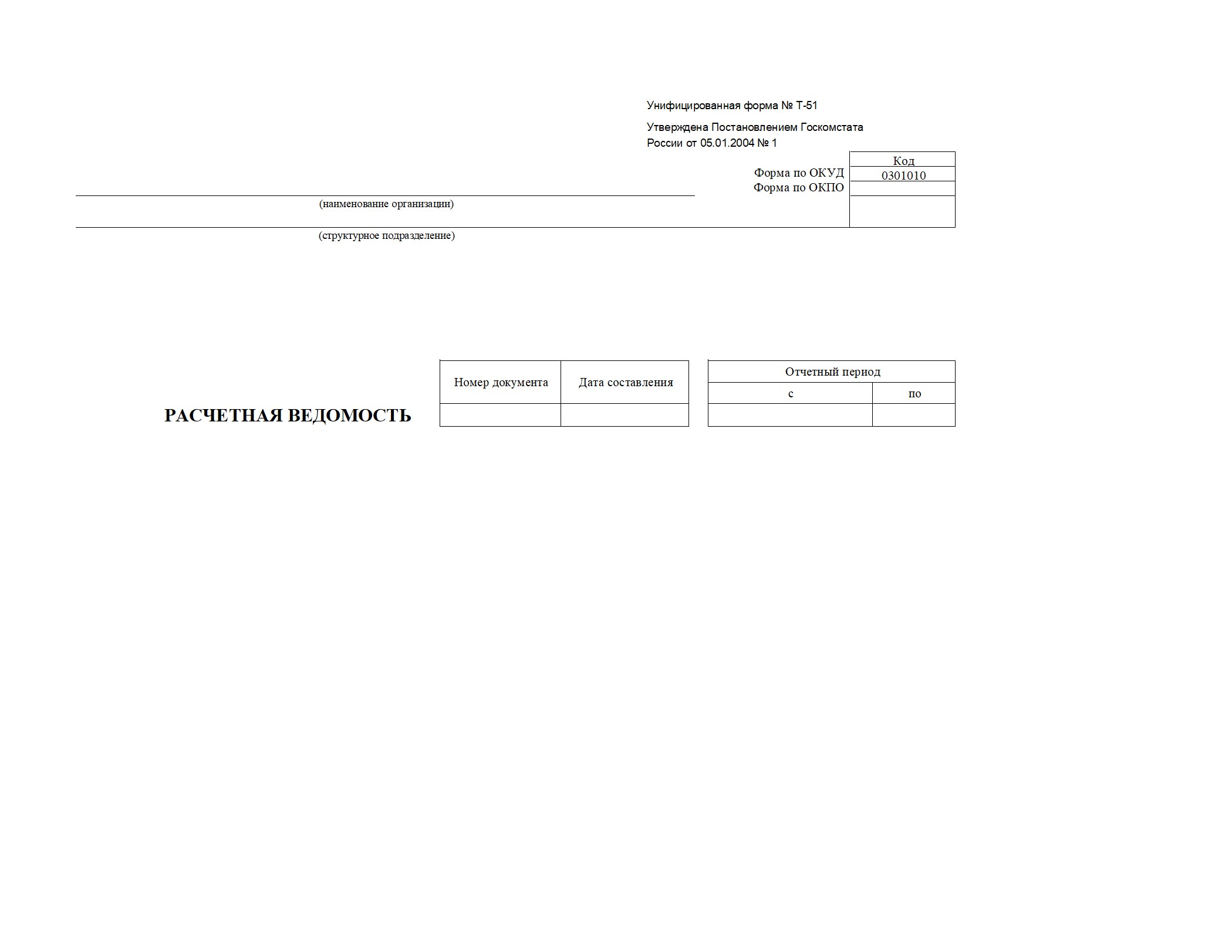 Изображение документа: Расчётная ведомость (форма Т-51)